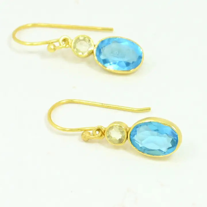 Goldie kullattu korvakoru, Blue topaz & lemon quartz