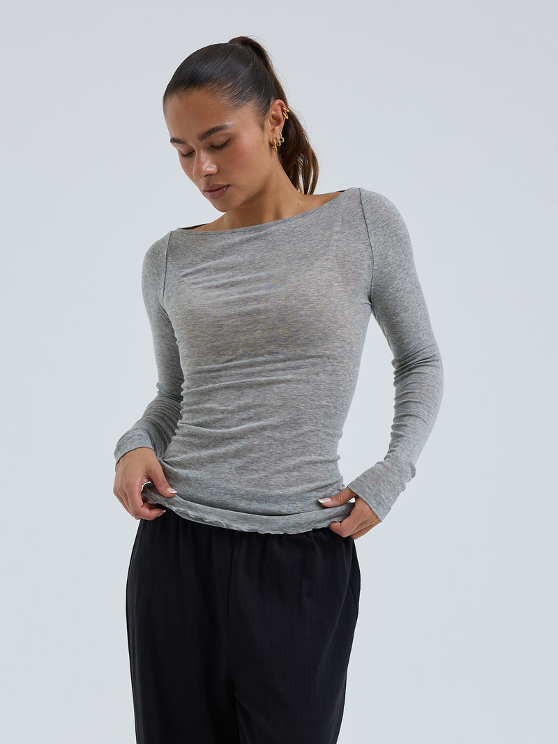 Seamless Basic Cotton Boat puuvillapaita, Grey Melange