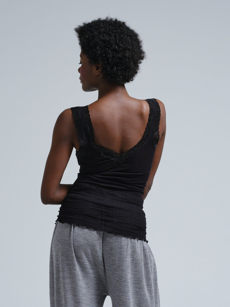 Seamless Basic Cotton Lacey puuvillatoppi, Black