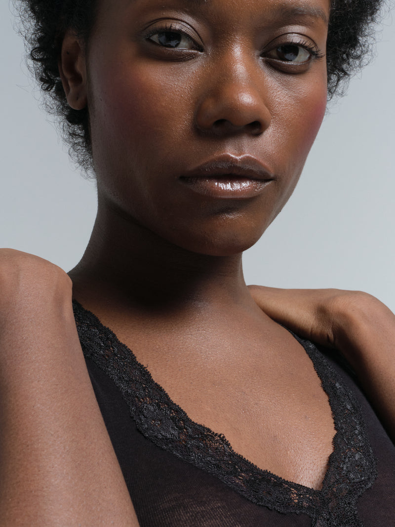 Seamless Basic Cotton Lacey puuvillatoppi, Black