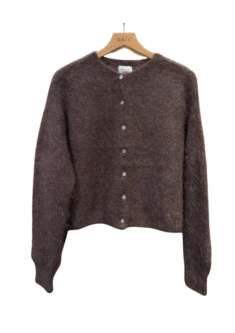 NAÏS PARIS 80% Kid Mohair Cardigan, Chocolate